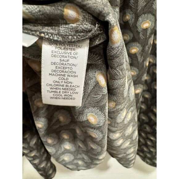Loft Peacock Feather Print Bell Sleeve Blouse Sz Large - Picture 4 of 5